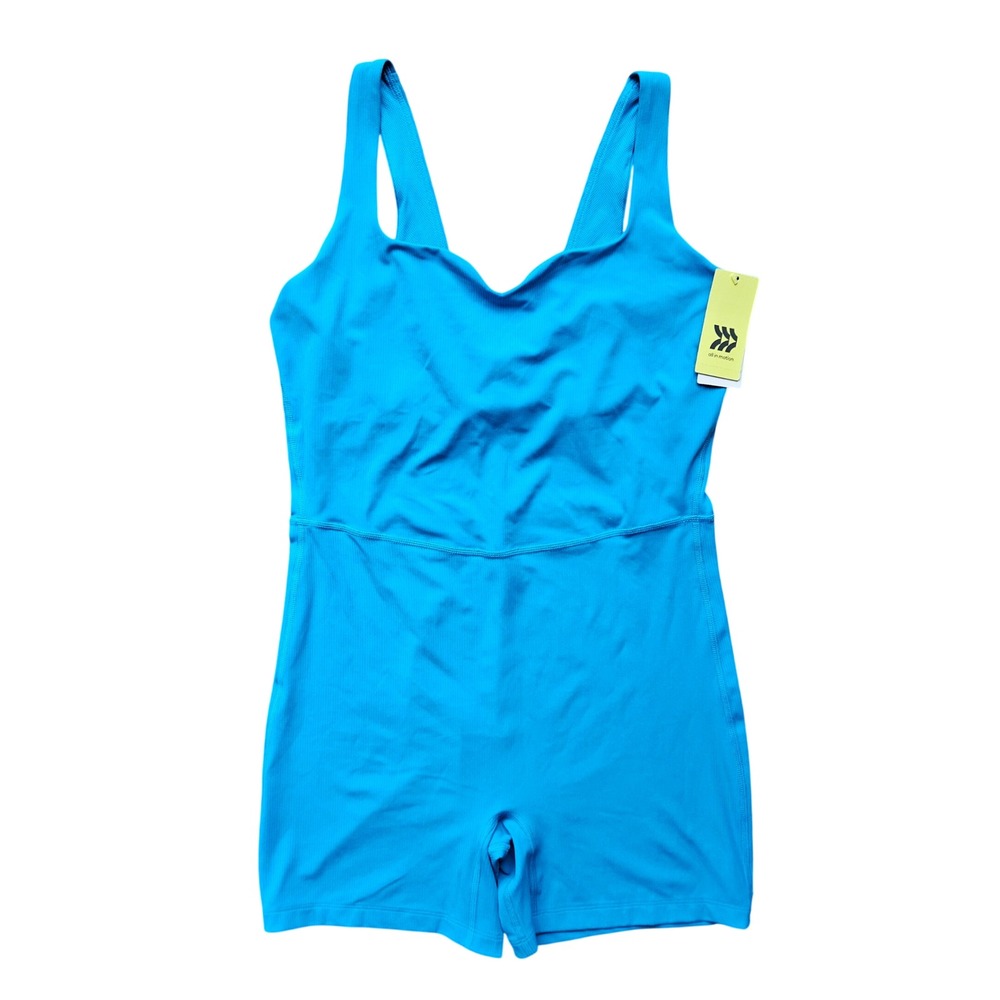 All in Motion Women Rib Short Bodysuit Blue Sleeveless Athletic Romper Large - Picture 1 of 5